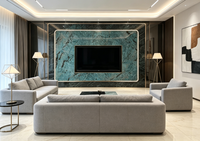Marbre d'Amazonite Naturel Vert Émeraude Vif avec Veines Argentées, Étanche pour Cuisine, Salle à Manger, Intérieur de Luxe et Décoratif
