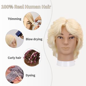 Tête de mannequin en cheveux humains blonds pour hommes de 6 à 8 pouces, design réaliste pour la formation des étudiants en cosmétologie en coupe et coiffage à chaud - Product Image 3