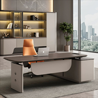 Bureau de direction électrique vertical luxueux avec plateau en bois en forme de L et hauteur réglable