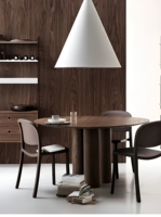 Table à manger ronde en bois massif de style Wabi Sabi, trois pieds cylindriques, design minimaliste, bois naturel, table à manger pour la maison
