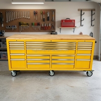 Armoire à outils mobile en acier robuste de 84 pouces, poste de travail à 22 tiroirs avec panneau arrière perforé et plan de travail en bois de caoutchouc, personnalisable OEM