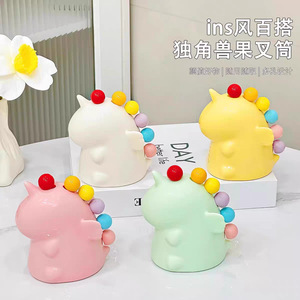 Cute Unicorn Fruit Keeper <b>Set</b> Plastic Stainless Steel Spoon For <b>Kids</b> Dessert <b>Tools</b> - Product Image 3