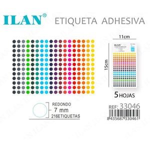 Etichette Adesive Rotonde ILAN 7mm, 216 Etichette per Foglio, 5 Fogli, Adesivi Colorati a Punti per Etichette di Abbigliamento - Product Image 1