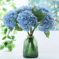Fleur d'Hortensia Artificielle en Latex “Real Touch” de Haute Qualité, Grande Tête, Tige pour Fêtes, Hôtels, Mariages, Fleurs Décoratives de Table, Bleue
