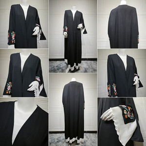 Abito Musulmano Trendy <span class=keywords><strong>Aya</strong></span> per Donne, Nero Semplice con Ricami, Caftano Islamico Dubai - Product Image 6