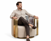 Fauteuil pivotant moderne de salon, chaise individuelle de luxe avec structure en métal doré et acrylique pour salon, fauteuil pivotant Teddy