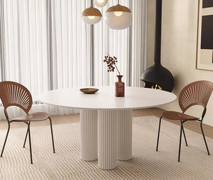 Design moderne nordique <span class=keywords><strong>France</strong></span> crème blanc pierre ardoise ronde salle à manger Table ensemble 6 places Restaurant Table et 4 chaises meubles - Product Image 4