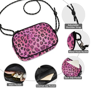 Mini Cute Pink Leopard Design Custom Logo Phone <b>Purse</b> Sling Fanny Pack Shoulder Bag Zip <b>Small</b> Crossbody Bag for Women - Product Image 4