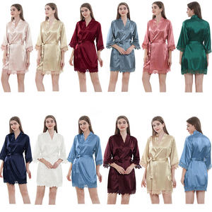 Vestaglia Sexy in Raso e Pizzo per Donna, Camicia <span class=keywords><strong>da</strong></span> Notte, Accappatoio con Bordo in Pizzo, <span class=keywords><strong>Taglie</strong></span> <span class=keywords><strong>Forti</strong></span>, Lussuoso Vestaglia in Seta, Abito <span class=keywords><strong>da</strong></span> Sposa per Damigelle - Product Image 2