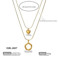 Collier superposé en or pour femmes, pendentif cœur en acier inoxydable et breloque anneau ouvert, double chaîne