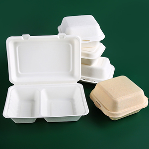 Caixas de Papel Biodegradáveis Descartáveis de Bagaço de Cana-de-Açúcar para Hambúrguer e Embalagens Clamshell para Viagem - Product Image 1