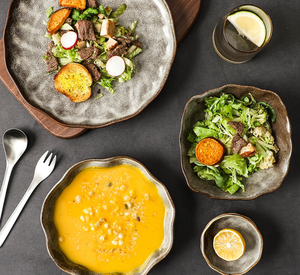 Juego de Vajilla Rústica de Gres, Platos y Tazones de Cerámica con Borde Irregular, Aptos para Microondas, Vajilla para Restaurante, Utensilios de Cocina de Cerámica - Product Image 4