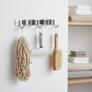 Space Saving Anti-Slip <strong>Wall</strong> Mounted Stainless Steel <strong>Mop</strong> and Broom Holder Garden Tool Organizer with Hooks for Garage Kitchen - Product Image 3