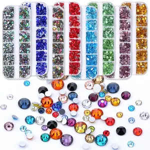 12 grilles coloré cristal Nail Art strass acrylique ongles pierres perles dos plat brillant conseils 3D ongles Art décorations