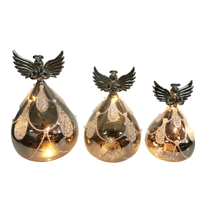 Petit ange de Noël en verre à vendre, ange en verre transparent avec lumière LED, décoration de jupe d'ange avec paillettes, décoration de Noël, cadeau - Product Image 2