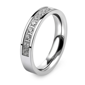 Bague en acier argenté et or 4MM sertie de zircons pavés, bijou unisexe pour usage quotidien - Product Image 5