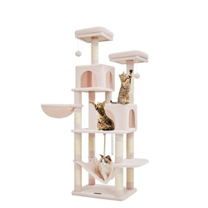 Pink <b>Large</b> Multi-level <b>Cat</b> <b>Tree</b> Tower with Hammock Luxury Modern Classic Paper Material Eco-Friendly Easy Assembly Carton - Product Image 5
