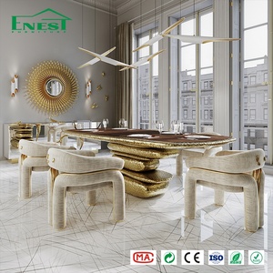 Set di Tavoli da Pranzo di Lusso Fatti a Mano per Ristoranti, Base in Ottone Dorato, Piano in Marmo, Oltre 10 Posti, per Arredamento di Ville e Progetti di Lusso - Product Image 4