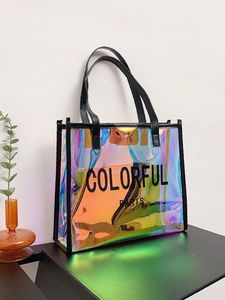 Factory Wholesale Iridescent Laser Tote Holographic <b>Bag</b> Custom Logo <b>Reusable</b> Shopping <b>Bag</b> Rainbow Hologram Clear PVC Tote <b>Bag</b> - Product Image 5