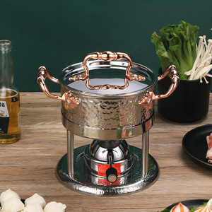 Stainless Steel Hot Pot 2.1L-4L Hammered Design Alcohol Burner Heat Resistant Self Service Soup Pot - Product Image 1