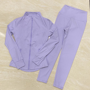 2025 New Arrival White Women's Sporty Yoga 2-Piece Workout Set Solid Pattern Stand Collar <strong>Top</strong> Leggings for Summer Fitness Gym - Product Image 1