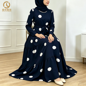 Robe Abaya <span class=keywords><strong>Kimono</strong></span> Deux Pièces en Polyester Bleu Marine pour Adultes, Kaftan Modeste Respirant avec Impression en Relief pour Femmes Musulmanes - Product Image 3