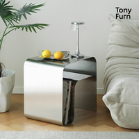 Table console moderne et créative de style hôtelier en acier inoxydable, meuble de salon, étagère de rangement, porte-revues, table d'appoint TONY