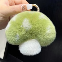 Porte-clés en peluche en vraie fourrure de renard, motif champignon, mignon, avec pompon en fourrure, moelleux et rembourré, breloque de sac, pendentif