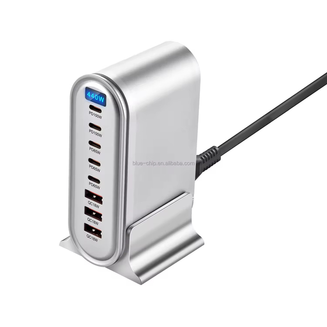 CHXDEV 2025 New 440W Power Portable Cell Phone Fast 5 Type C 3 Usb Laptop Adapter Multi Plug Gan Digital Display Wall Chargers
