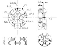 Roue omnidirectionnelle 14145 de 60 mm, double roue omnidirectionnelle en aluminium, 10 rouleaux, 360° °   Robot AGV en nylon PE, capacité de charge de 3 kg