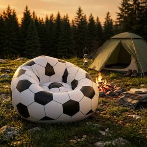 Fauteuil gonflable à motif de football noir et blanc, canapé gonflable enveloppant sur le thème du football, siège portable pour chambre à coucher, camping, plage - Product Image 5