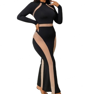 Robe midi décontractée noire élégante et sexy pour femme, tricotée, à manches longues, coupe droite, de haute qualité, personnalisable OEM, pour l'été - Product Image 4