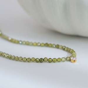 Collier pendentif brillant fait main vert olive en acier inoxydable, bijoux pour femmes, pierre naturelle, zircon vert, collier réglable - Product Image 4