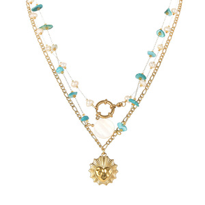 Collier à la mode en acier inoxydable <span class=keywords><strong>de</strong></span> style bohème en or 14 carats avec pendentif en <span class=keywords><strong>pierre</strong></span> naturelle <span class=keywords><strong>soleil</strong></span> et cœur-Collier chaîne <span class=keywords><strong>de</strong></span> perles - Product Image 3