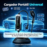 Cargador Portátil Industrial para Vehículos Eléctricos de 32A para Latinoamérica, con Clasificación IP65, Cable de Cobre de 6mm, Resistencia a Temperaturas Extremas