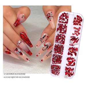 12 Rejillas de Diamantes de Imitación Fluorescentes Irregulares de Fondo Plano Rosa Mixtos para Uñas, Hechos de Plástico, para Joyería - Product Image 4