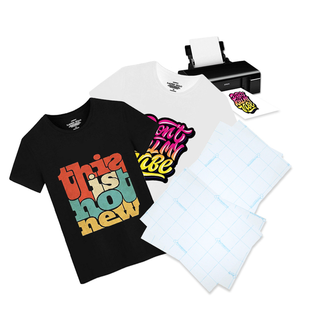 White Clear Papier Inkjet Printable Iron-On Heat Transfer Paper for Dark Light Fabric T-Shirts Totes Bags