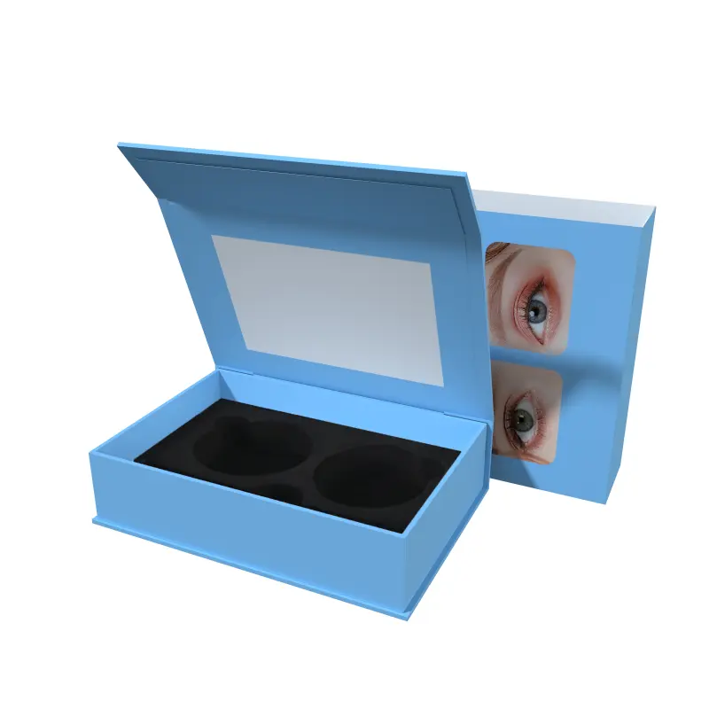 Paquet de lentilles oculaires colorées Boîte en papier dur Boîte d'emballage en carton pour lentilles de contact pour étui pour les yeux avec logo personnalisé