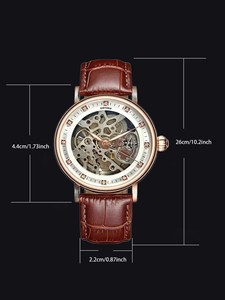 KINYUED J-147 Men's Mechanical <b>Watch</b> <b>Automatic</b> Movement <b>Skeleton</b> Dial Black Leather Strap Diamond Indexes Design Luxury Fashion - Product Image 6