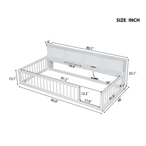White Childrens Bed With <b>Storage</b> Shelf And Safety Rails For Bedroom <b>Kids</b> Furniture - Product Image 4