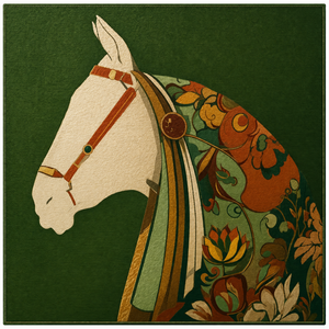 Tappetino da gioco vintage verde con stampa floreale Cavallo Nobile, antiscivolo e fonoassorbente per Mahjong - Product Image 1