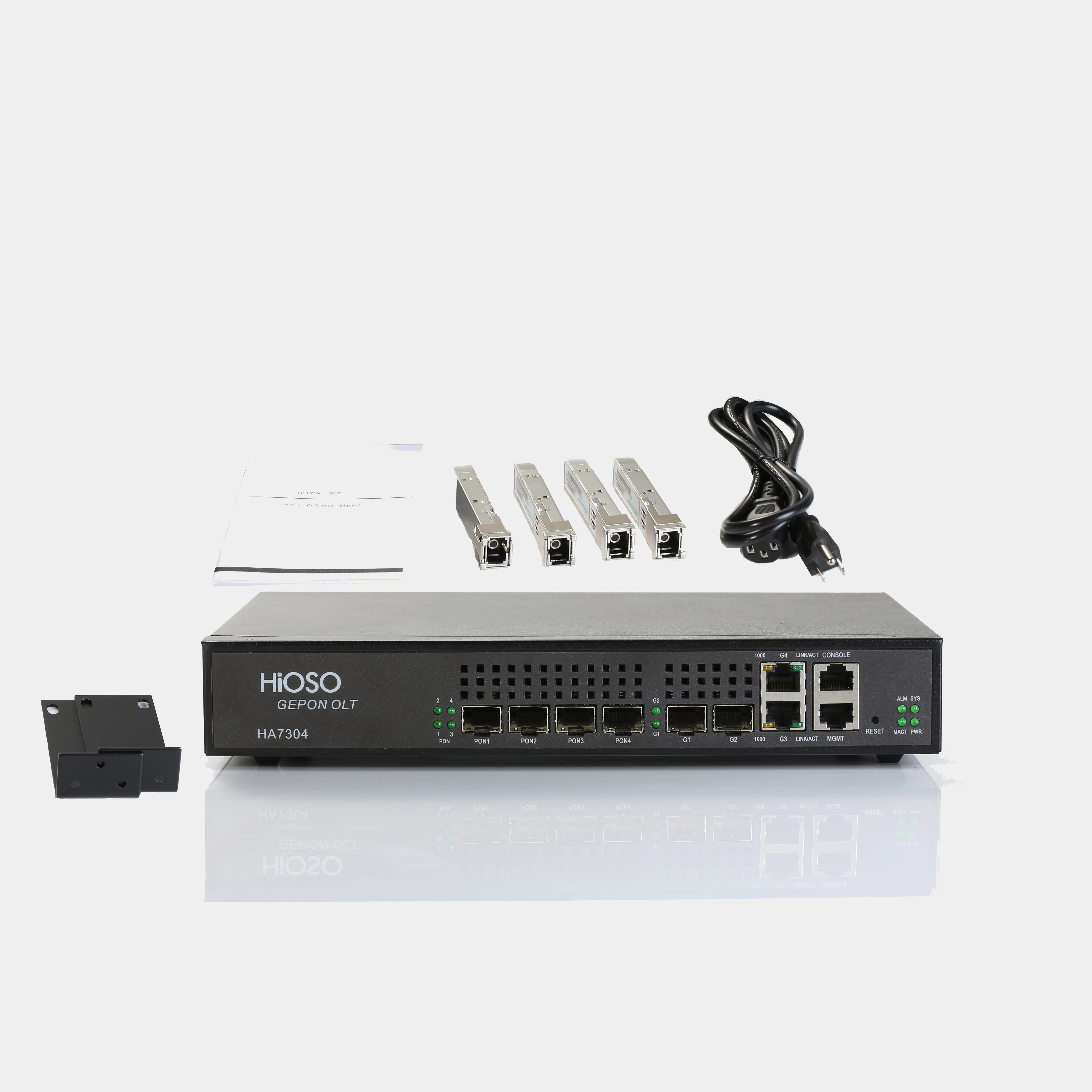 Le dispositif à fibre optique OLT HIOSO MINI 4 ports OLT EPON contient 4 modules PX20 ++++ 8db