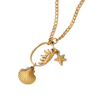 Collar de Acero Inoxidable con Múltiples Colgantes de la Serie Océano de JY Fashion para Mujer, Cadena Simple con Conchas, Estrellas de Mar y Sol para la Clavícula
