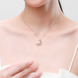 Collar con Colgante de Luna de Plata de Ley S925 con Circonita Redonda, Inspiración Natural, Versión en Cobre Personalizable, Regalo para Mujer - Product Image 5
