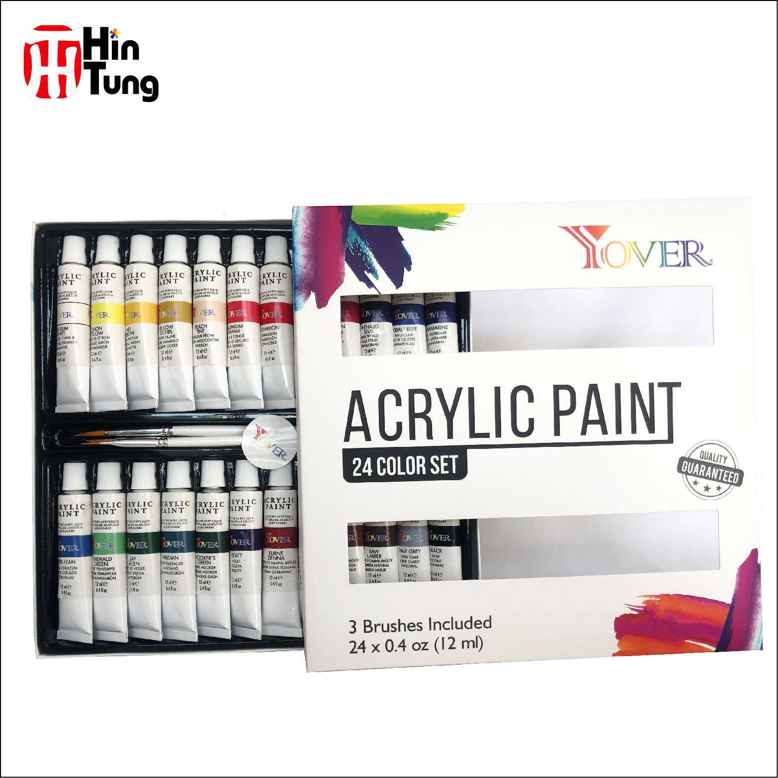 24 акриловых набора краски с 3 кистями с 12 мл каждая алюминиевая трубка