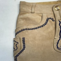 Shorts en cuir brodés pour hommes grandes tailles, faits main, décontractés, taille mi-haute, avec braguette boutonnée et motif animalier décoratif