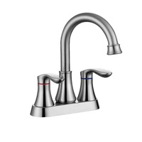 Keran Wastafel 2 Gagang Putar 360 Derajat, Model Centerset 4 Inci, Lubang Tunggal, untuk Wastafel Vanity, 4011B-NA, Warna Emas Brushed, Dilengkapi Pop Drain
