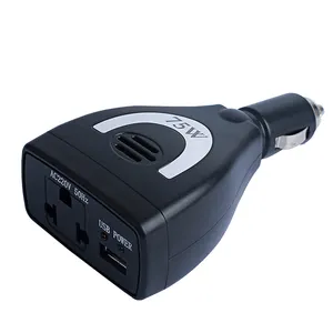 Inverter daya mobil Dc 12V ke Ac, Inverter daya otomatis mobil harga rendah, Inverter daya Dc 12V ke Ac 220V/110V 75W dengan port Usb 2,1a pengisi daya