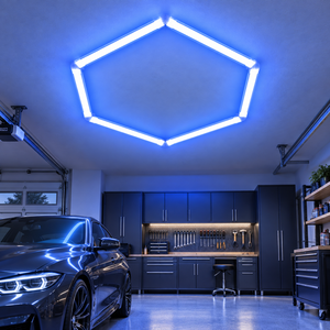 Lampe de plafond modulaire hexagonale à LED bleue, éclairage haute luminosité pour atelier de détaillage automobile, garage - Product Image 1