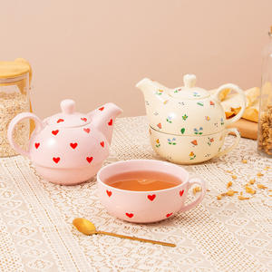Service à thé en céramique rose en forme de cœur pour usage domestique, théière et tasses résistantes à la chaleur, coffret cadeau, été 2023, origine Chaozhou - Product Image 3